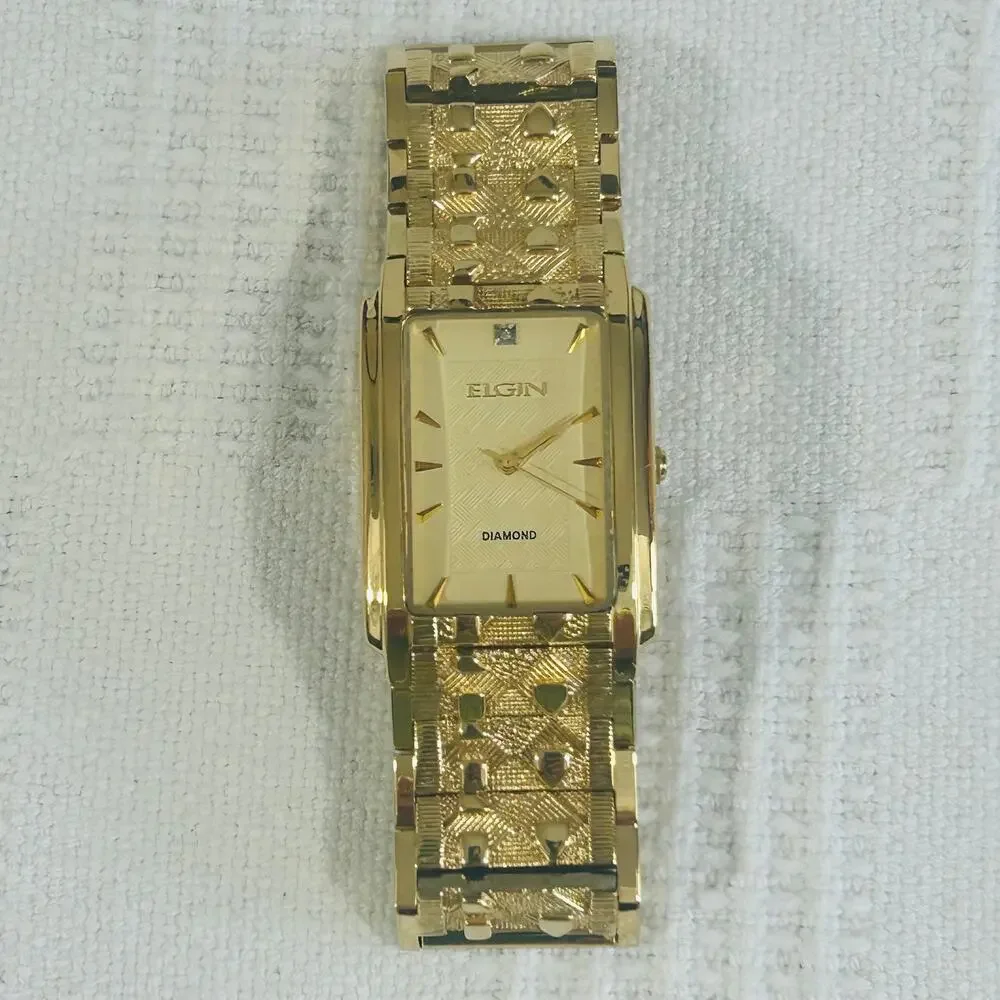 Elgin Ladies Goldtone Diamond Nugget Watch Quartz FG286NB